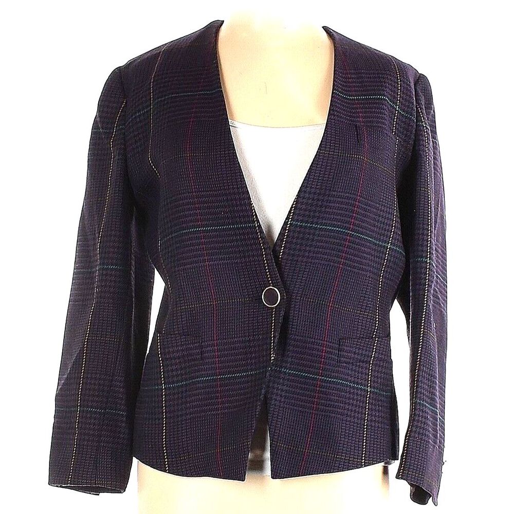 Kasper ASL Blazer Womens 10P Academia Plaid Lined Wool Career Chic Prep Regal